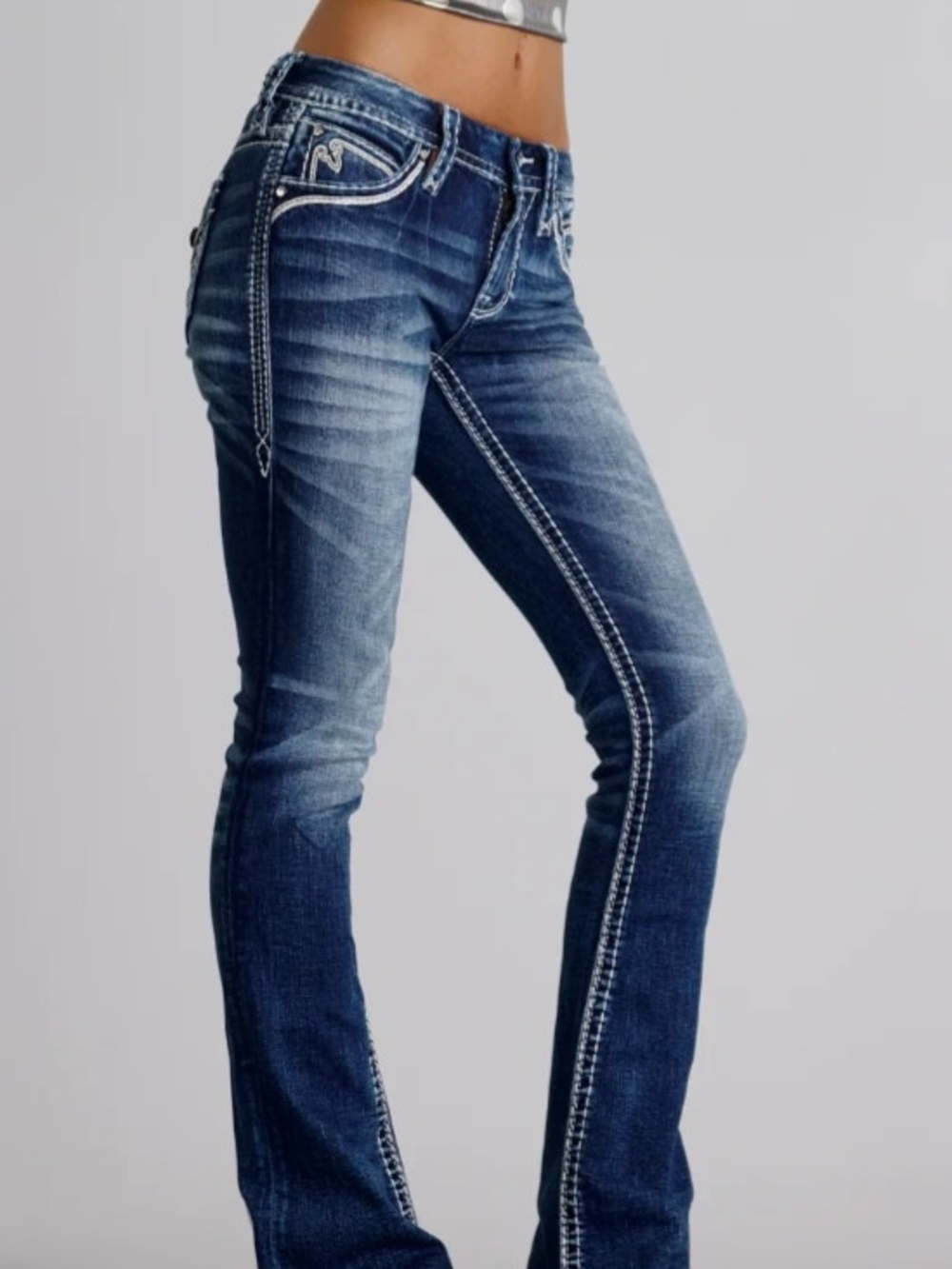 Y2K Women's Rock Revival Eleanor Low Rise Boot cut Medium Wash Super Cute Jeans.